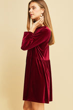 Load image into Gallery viewer, Wine Velvet Babydoll Dress with Sheer Heart Window