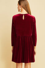 Load image into Gallery viewer, Wine Velvet Babydoll Dress with Sheer Heart Window