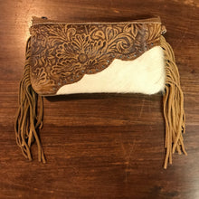 Load image into Gallery viewer, Tan Mini Leather Fringe Zip Top Purse