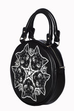 Load image into Gallery viewer, Pentagram Cats and Moon Phase Round Purse
