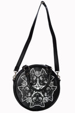 Load image into Gallery viewer, Pentagram Cats and Moon Phase Round Purse