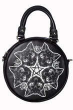 Load image into Gallery viewer, Pentagram Cats and Moon Phase Round Purse
