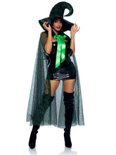 Load image into Gallery viewer, Green Glitter Moon Cape and Witch Hat Costume Set
