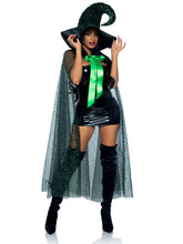 Load image into Gallery viewer, Green Glitter Moon Cape and Witch Hat Costume Set