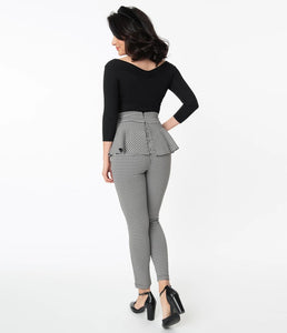 Grable Black and White Houndstooth Peplum Pants