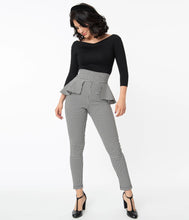 Load image into Gallery viewer, Grable Black and White Houndstooth Peplum Pants
