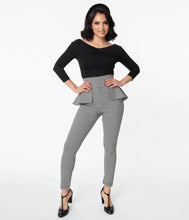 Load image into Gallery viewer, Grable Black and White Houndstooth Peplum Pants