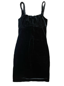 Ruched Bust Black Velvet Mini Dress
