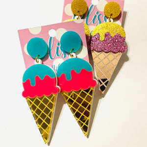 Ice Cream Cone Acrylic Statement Earrings
