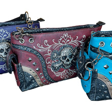 Load image into Gallery viewer, Glam Skull and Crossbones Shoulder Purse- More Colors Available!