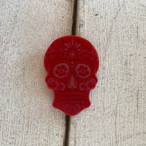 Red Embossed Sugar Skull Acrylic Pin