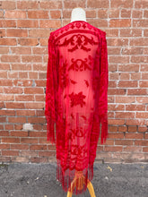 Load image into Gallery viewer, Circe Red Velvet Floral Burnout Kimono