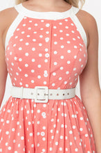 Load image into Gallery viewer, Coral and White Polka Dots Maxine Swing Dress