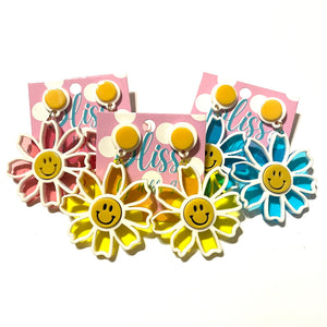Translucent Daisy with Smiley Center Acrylic Statement Earrings- More Styles Available!