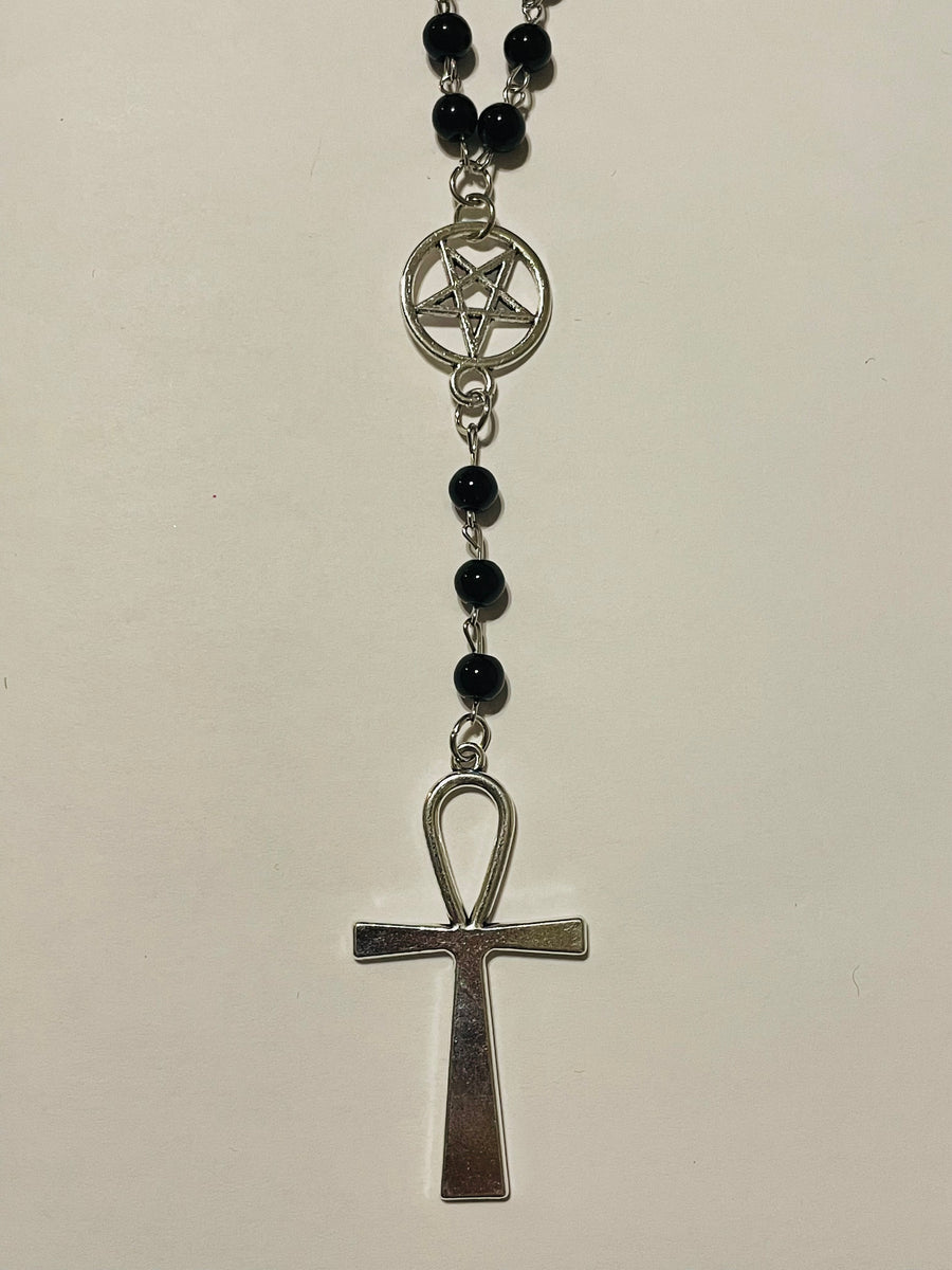 Pentagram and Ankh Rosary Style Necklace – Pink House Boutique