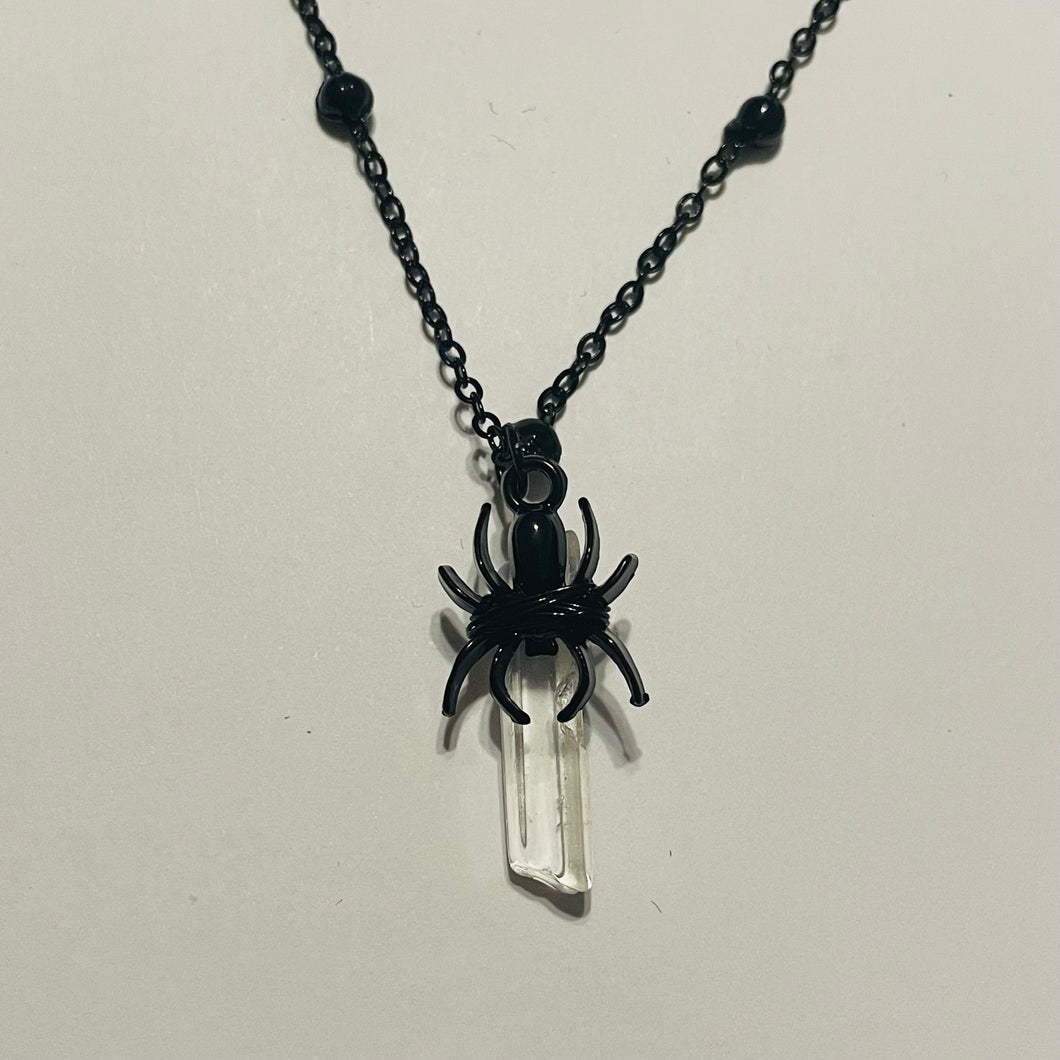 Spider Holding Crystal Point Necklace