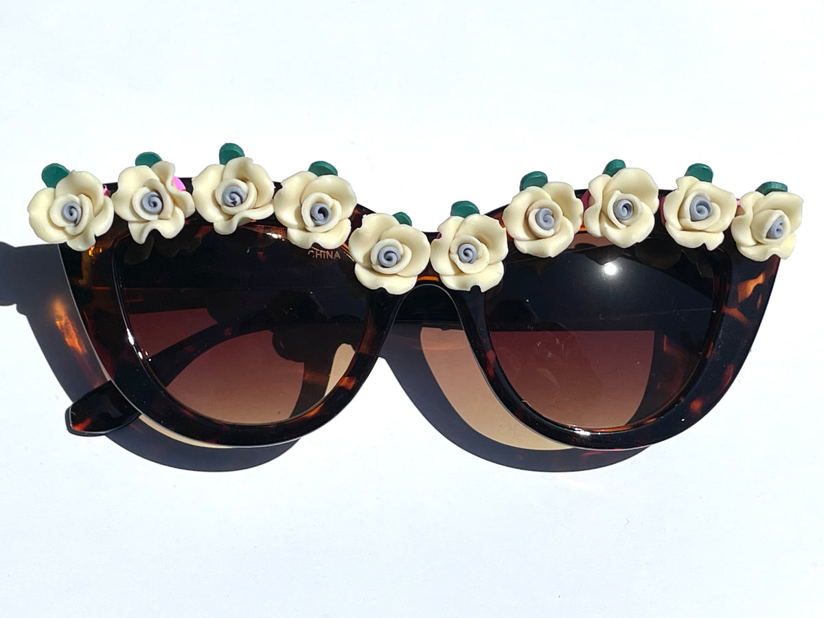 Floral Decorated Cat Eye Sunglasses- More Colors Available 