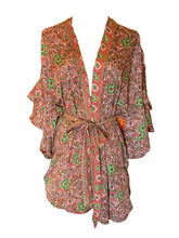 Load image into Gallery viewer, Boho OOAK Ruffle Sleeve Short Kimono- More Patterns Available!