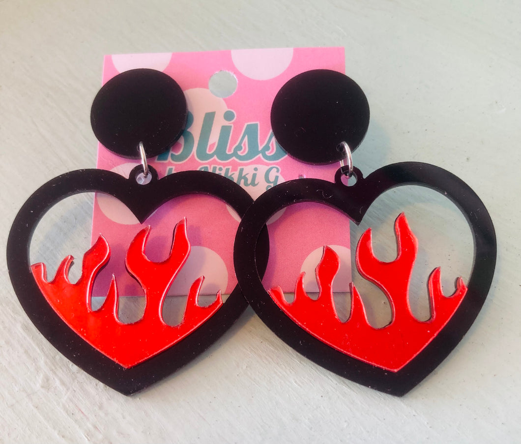Fiery Heart Acrylic Statement Earrings