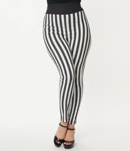 Load image into Gallery viewer, Black and White Stripe Rizzo Cigarette Pants
