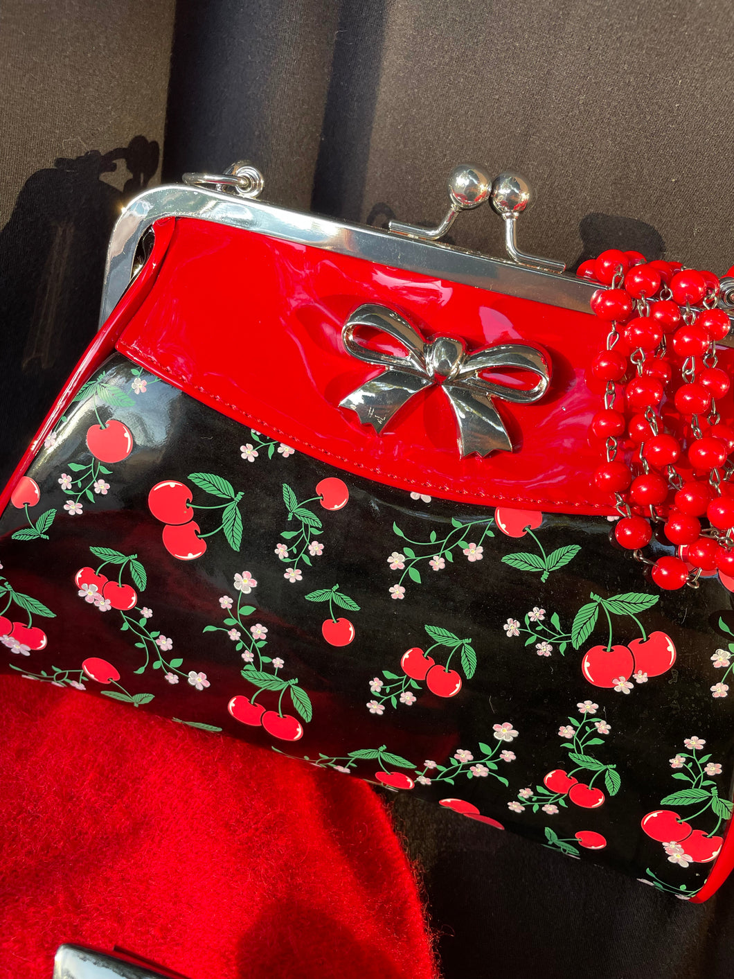 Mini Cherry Print Classic Kisslock Handbag