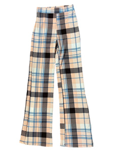 Pink and Blue Plaid Wide Bell Bottom Pants