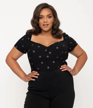 Load image into Gallery viewer, Black and Purple Polka Dot Nora Top