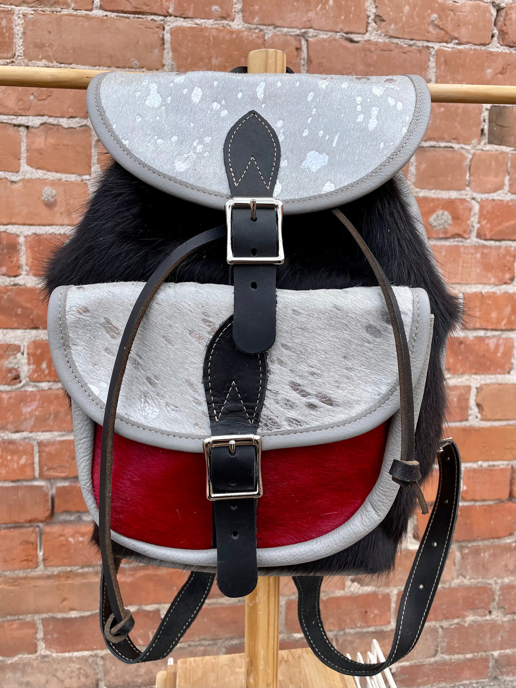 Silver and Black Medium Custom Leather OOAK Backpack