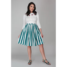 Load image into Gallery viewer, Rosie Green and White Striped Swing Skirt- HAS POCKETS!