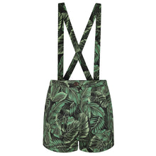 Load image into Gallery viewer, Kelsie Tropics Monsterra Palm Overall Shorts