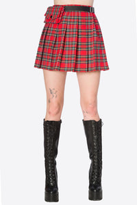 Red Plaid Mini Skirt with Belt and Belt Bag