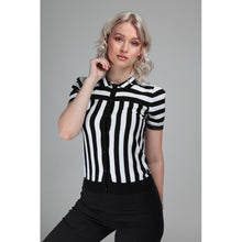 Load image into Gallery viewer, Lailie Black and White Striped Collared Cardigan