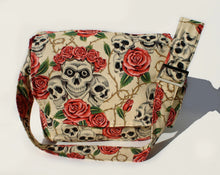Load image into Gallery viewer, Beige Skulls and Roses Messenger Bag