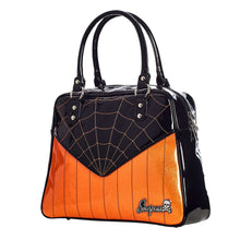 Load image into Gallery viewer, Webbed Sparkle Bowler Purse- Black and Orange