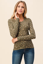 Load image into Gallery viewer, Olive Ditsy Flower Thermal Long Sleeve Top