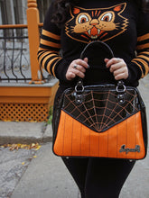 Load image into Gallery viewer, Webbed Sparkle Bowler Purse- Black and Orange