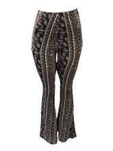 Load image into Gallery viewer, Black and Cream Paisley Print Bell Bottom Leggings