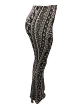 Load image into Gallery viewer, Black and Cream Paisley Print Bell Bottom Leggings