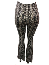 Load image into Gallery viewer, Black and Cream Paisley Print Bell Bottom Leggings
