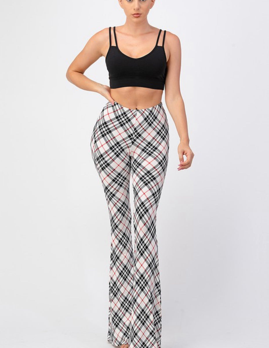 Pink Plaid Bell Bottom Leggings – Pink House Boutique