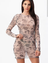 Load image into Gallery viewer, Tattoo Print Sheer Dress