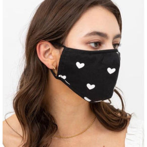 Black and White Hearts Adjustable Mask
