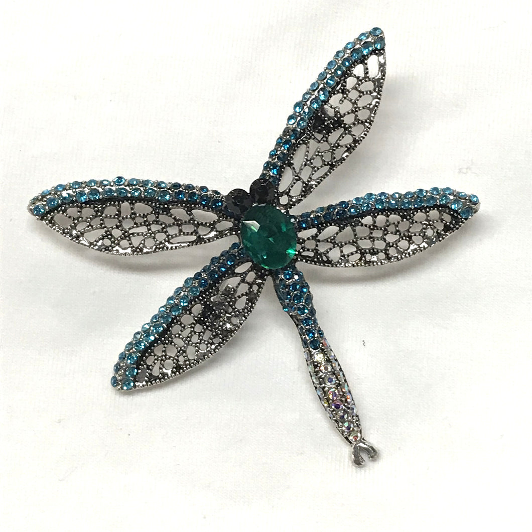 Blue Dragonfly Crystal Brooch