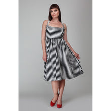Load image into Gallery viewer, Black and White Striped Swing Dress
