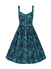Load image into Gallery viewer, Jemima Navy Palm Swing Dress
