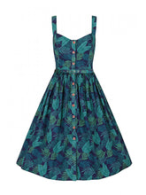 Load image into Gallery viewer, Jemima Navy Palm Swing Dress