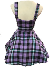 Load image into Gallery viewer, Rochelle Purple Plaid Mini Pinafore Dress