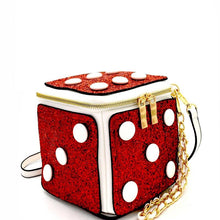 Load image into Gallery viewer, Red and White Dice Glitter Purse