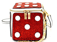 Load image into Gallery viewer, Red and White Dice Glitter Purse