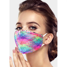 Load image into Gallery viewer, Pastel Glossy Rainbow Mermaid Sequin Adjustable Mask
